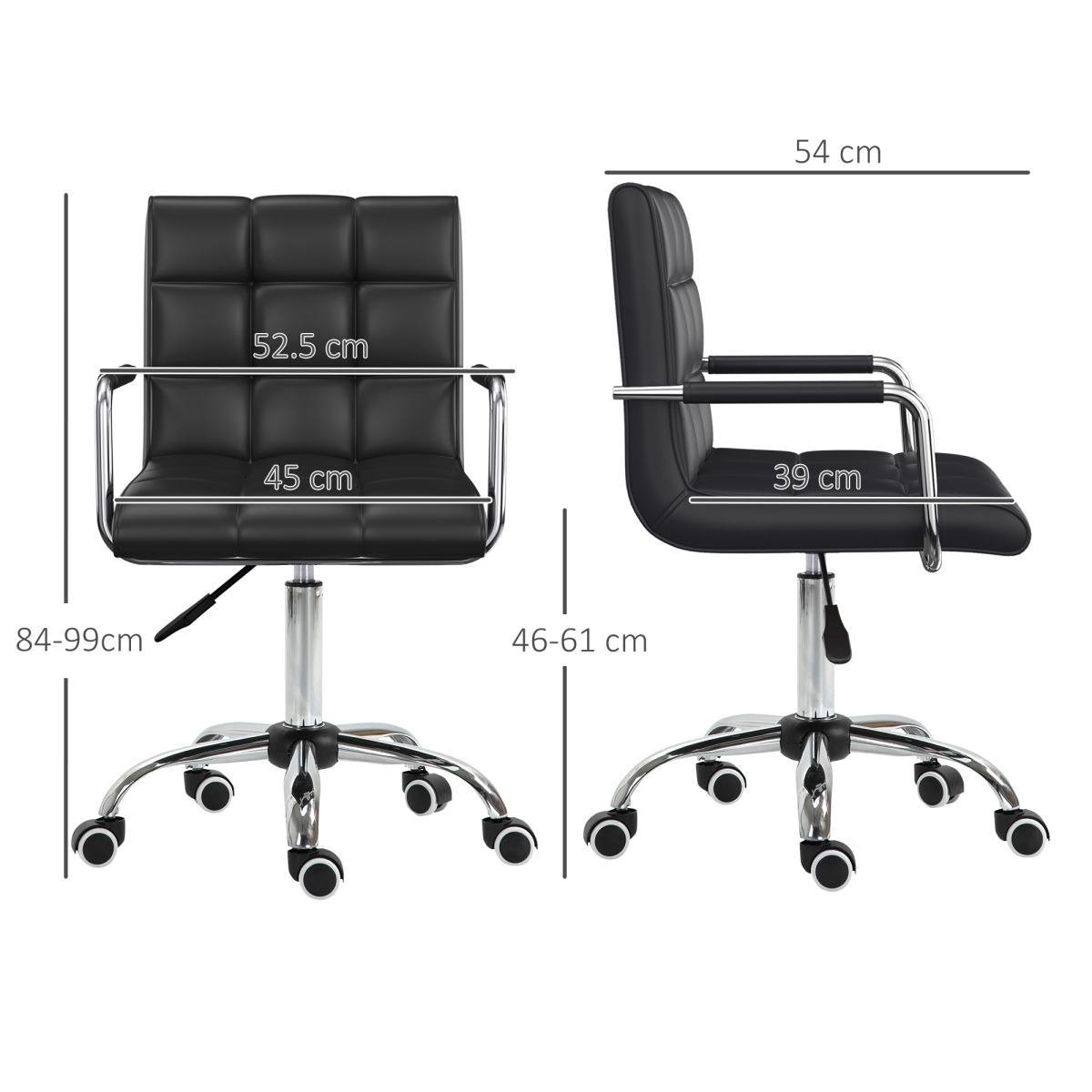 Vinsetto Mid Back PU Leather Home Office Chair with Armrests, Swivel Wheels and Adjustable Height, Black