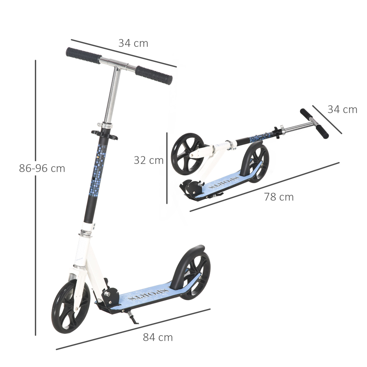 HOMCOM Foldable Kids Kick Scooter with Adjustable Height Handlebar and Aluminium Frame – Ages 5+, White