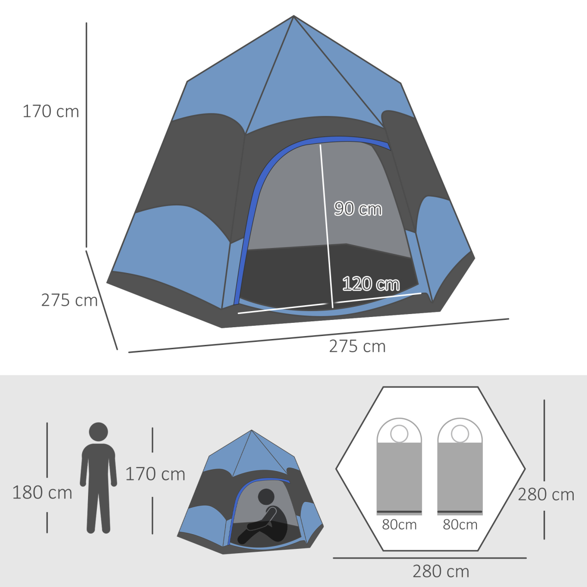 Outsunny 4 Person Pop Up Tent with 2 Doors & Mesh Windows – Camping & Festival Shelter, Blue and Black