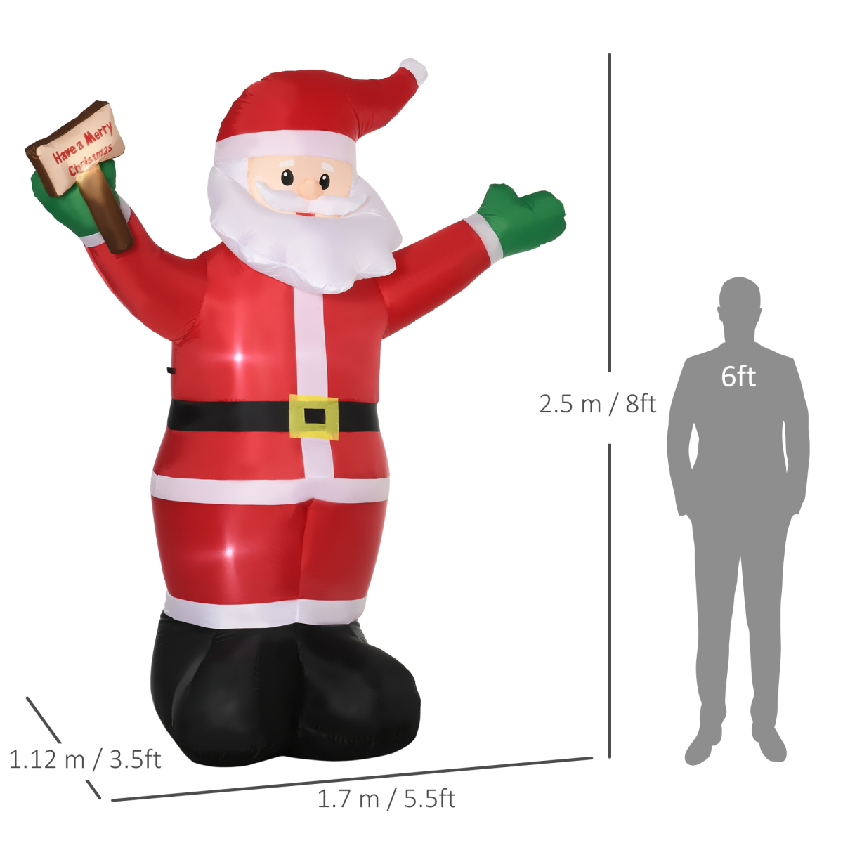 Outsunny 8ft Inflatable Christmas Santa Claus with Four LED Lights and Blessings Sign – Outdoor Decoration