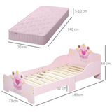 Princess Crown & Flower Wooden Toddler Bed with Safety Side Rails & Slats – Pink, Ages 3-6