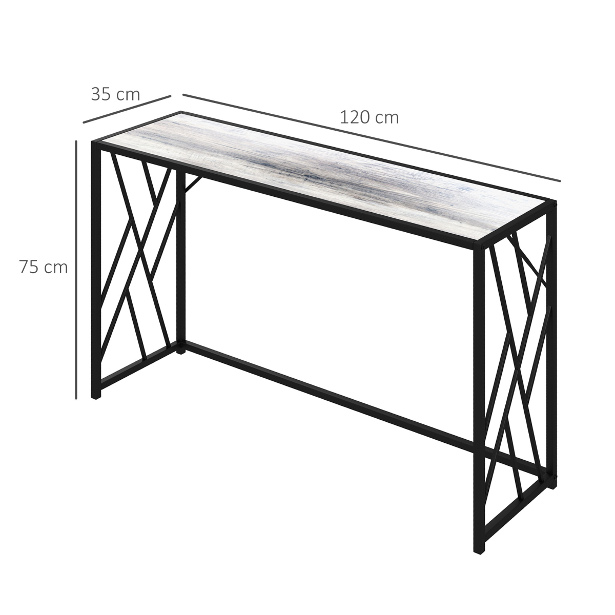 Vintage Industrial Console Table with Metal Frame and Wood-Effect Top – Hallway Sofa Table, Black and Grey