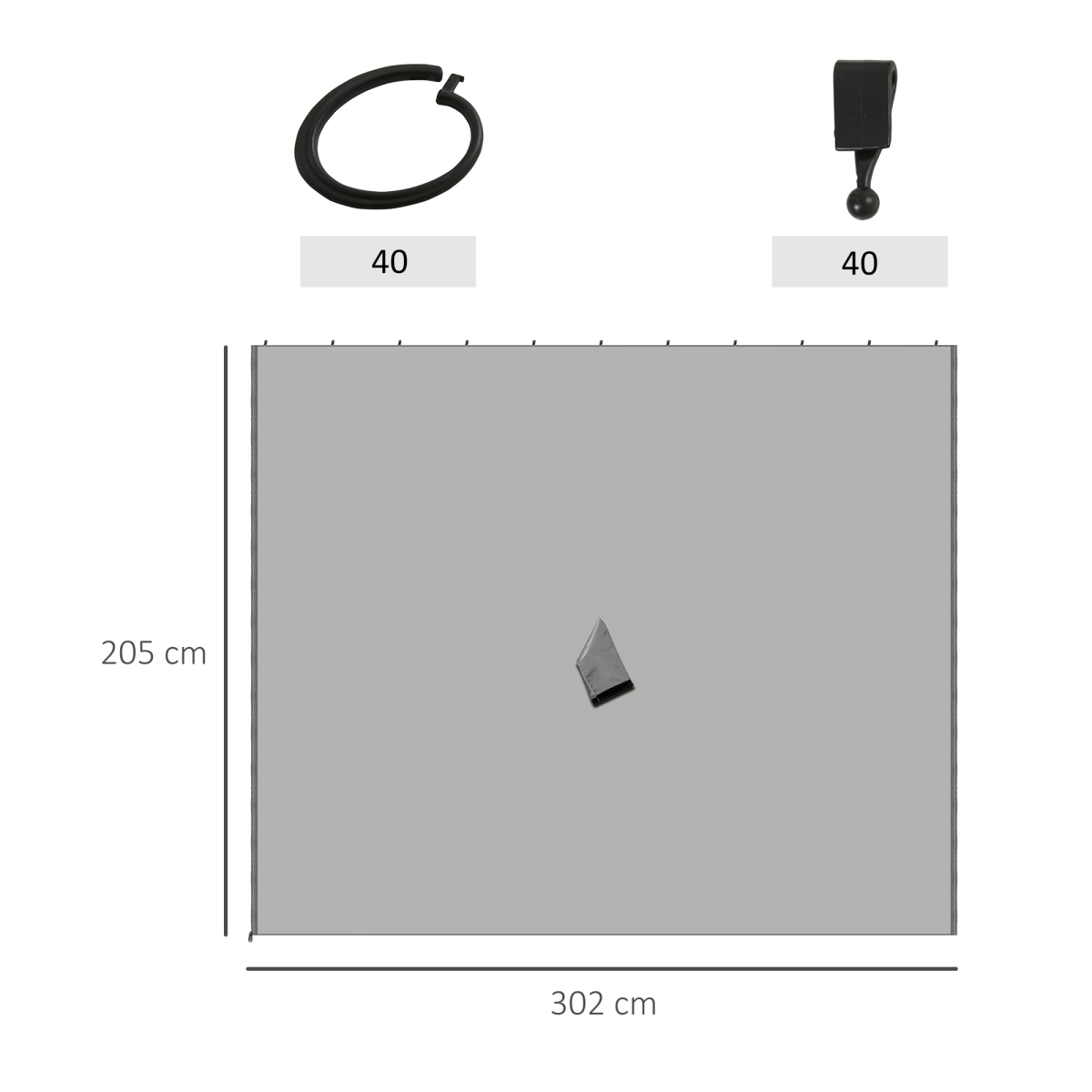 Outsunny 3 x 3m Gazebo Replacement Sidewall Set with Hooks & C-Rings – 4 Panels, Light Grey