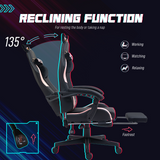 Cat Ear Reclining Gaming Chair with Footrest, Head & Lumbar Pillows – Swivel Computer Chair, Black & Pink