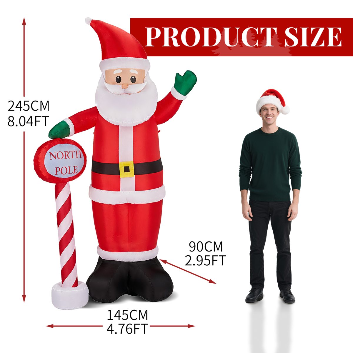 2.45m Inflatable Christmas Santa with North Pole Sign and LEDs – Outdoor Garden Decoration
