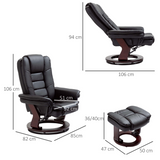 Swivel Manual Recliner Chair with Footstool – PU Faux Leather Lounge Armchair, Wood Base, 135° Recline, Black