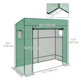 Lean-to Walk-in Greenhouse with Roll-up Door & 2 Mesh Windows – PE Cover Wall Grow House, 196 x 77 x 197cm, Green