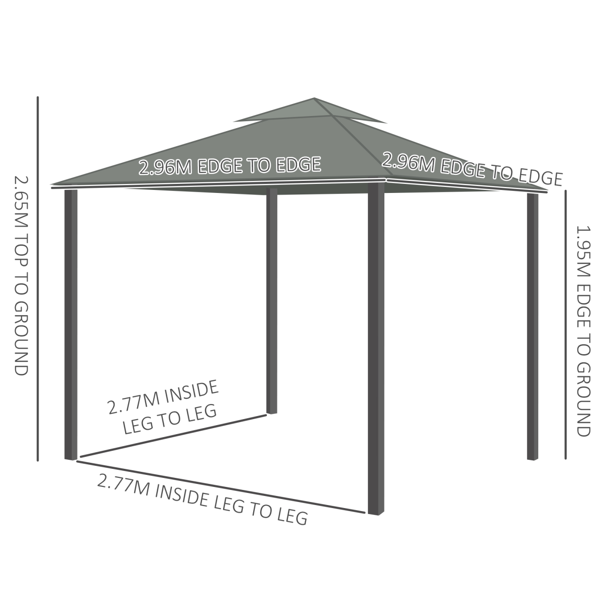 Outsunny 3x3m Gazebo with 2-Tier Roof, Mosquito Net & 4 Curtains – Garden Canopy, Dark Grey