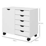 HOMCOM Mobile 5-Drawer Office Storage Cabinet with Door & Wheels – Printer Stand, White