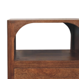 Artisan Furniture Solid Wood Arc-Line Bedside Table with 1 Drawer & 1 Open Slot – Roasted Almond, Brown