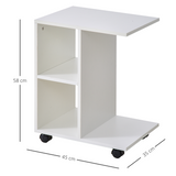 C-Shaped Mobile End Table with 2 Shelves & Wheels – Slide-Under Sofa Side Table, White