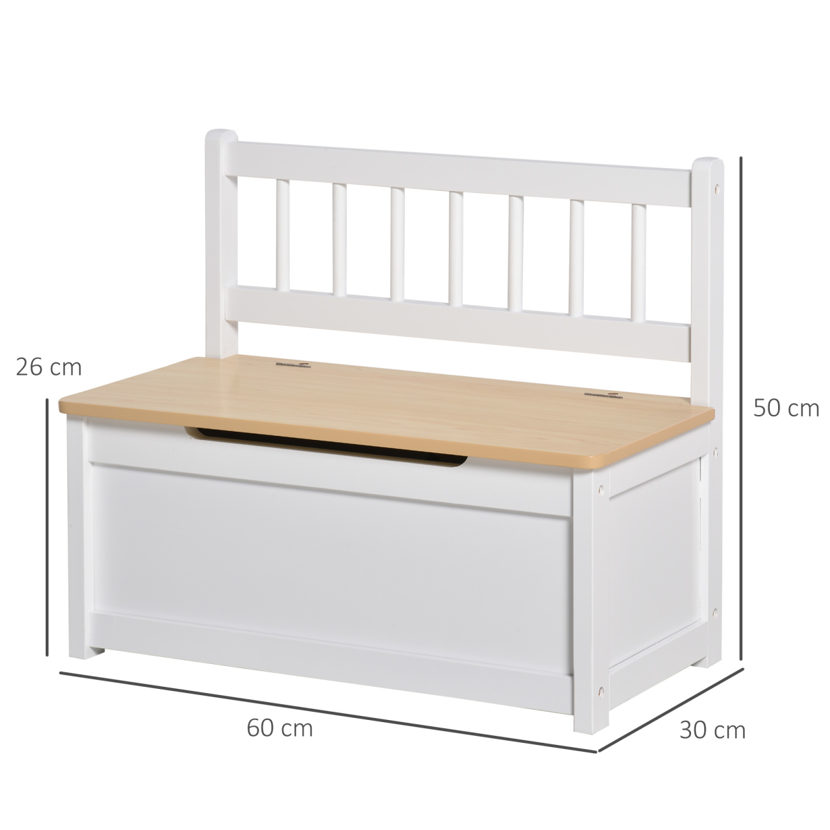 HOMCOM 2-in-1 Wooden Toy Box and Kids Seat Bench – Storage Chest, 60 x 30 x 50cm, White