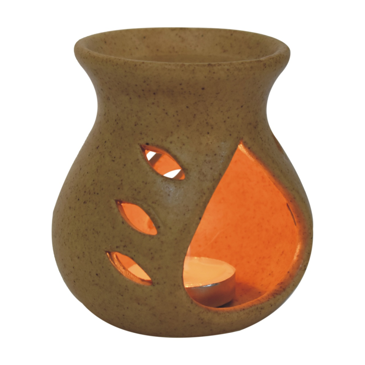 Artisan Furniture Beige Cutout Ceramic Oil Burner Set – Includes Jasmine, Cinnamon & Citronella Aroma Oils