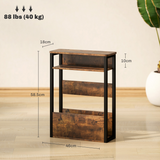 HOMCOM Narrow Industrial Side Table with Storage Shelves – Bedside or End Table, Rustic Brown
