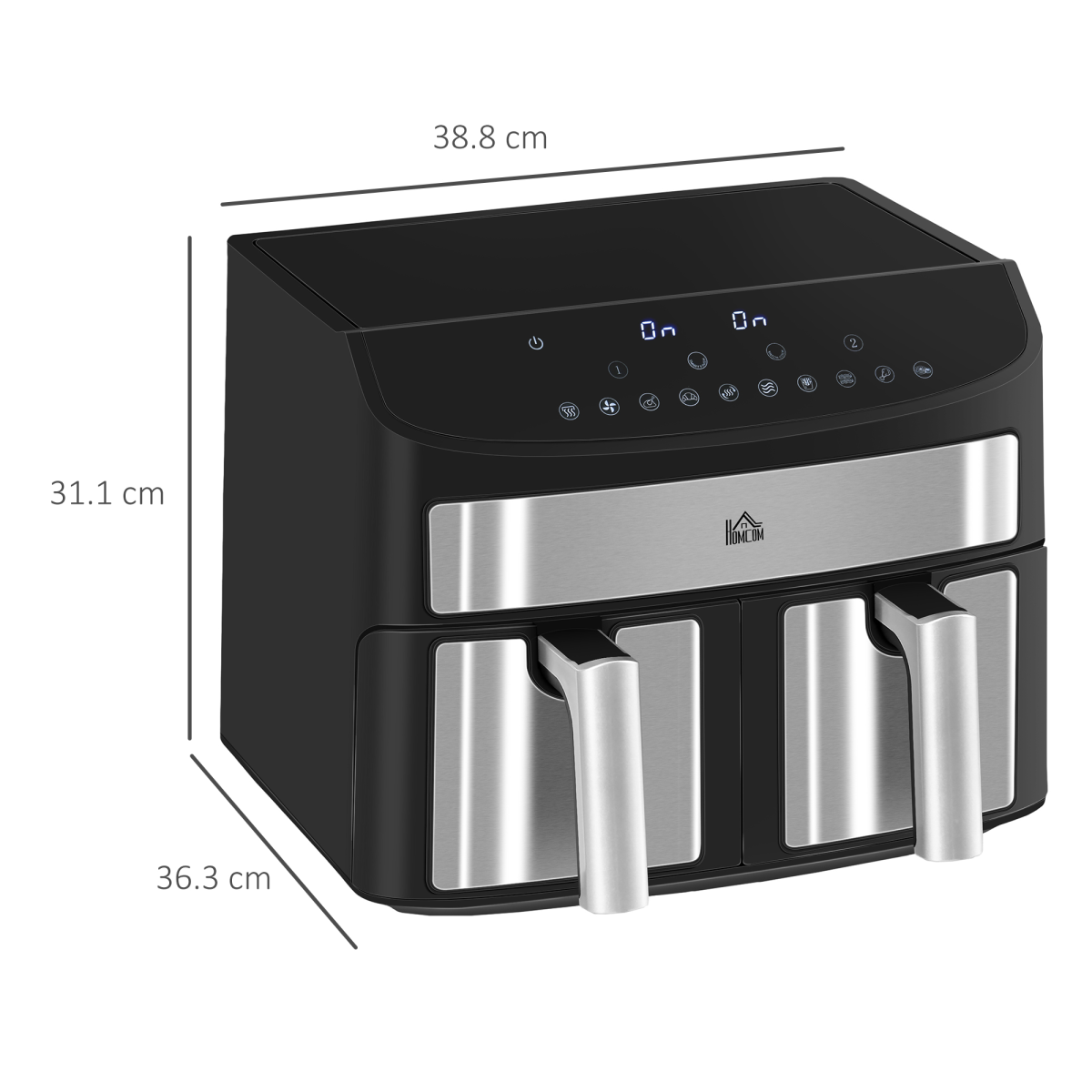 HOMCOM 8L Dual Basket 10-in-1 Air Fryer with Sync Cook and Sync Finish, 2400W – Oil-Free Cooking