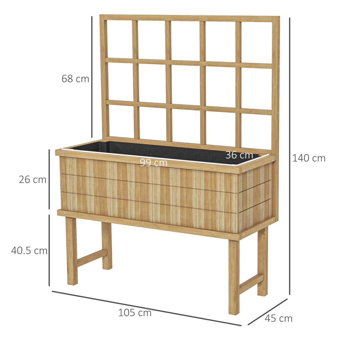 Outsunny Fir Wood Raised Garden Bed Planter with Trellis, Drainage Holes & Liner – Climbing Plants, Natural