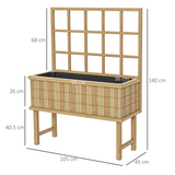 Outsunny Fir Wood Raised Garden Bed Planter with Trellis, Drainage Holes & Liner – Climbing Plants, Natural