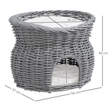 PawHut 2-Tier Willow Cat Condo with Padded Cushions – Elevated Wicker Pet Bed, Grey