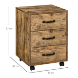 HOMCOM Rolling File Cabinet with 3 Drawers and Lockable Casters – Under Desk Mobile Filing Organiser, Wood Grain