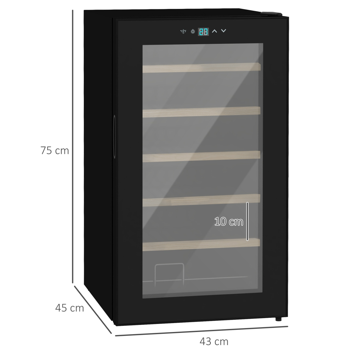 HOMCOM 24 Bottle Wine Fridge with Glass Door, Touch Screen Control & LED Light – Freestanding Wine Cooler
