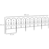 Outsunny 5 Piece Decorative Metal Garden Fencing, Border Edging with Heart Scrollwork – 305 x 81 cm, Black