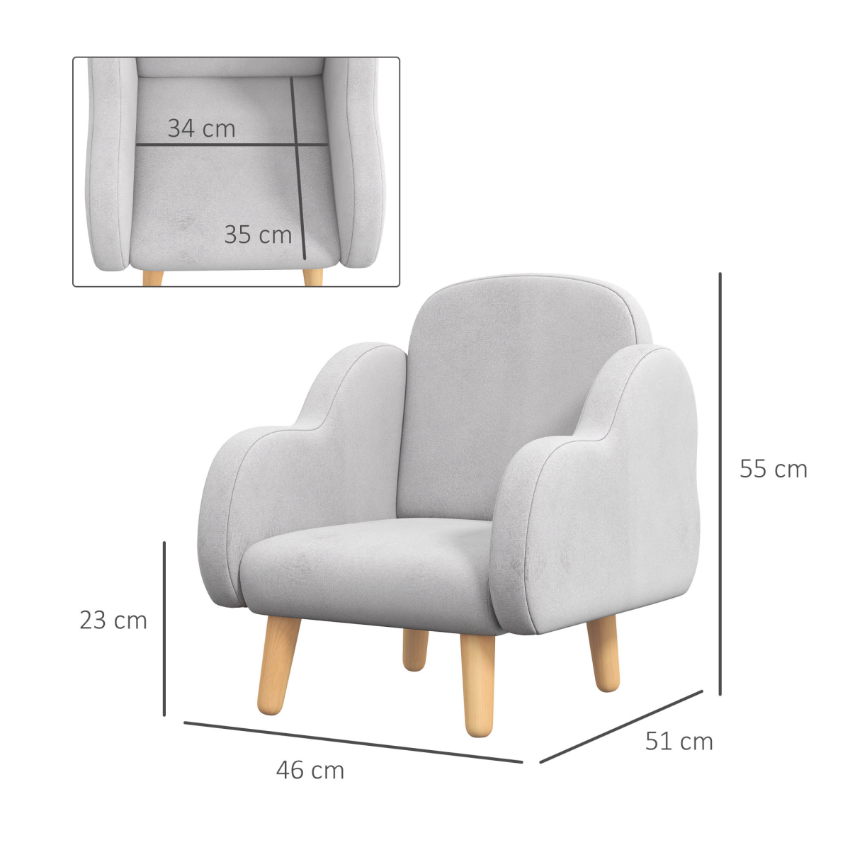ZONEKIZ Cloud-Shaped Toddler Armchair – Kids Mini Chair for Playroom & Bedroom, Grey