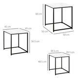 HOMCOM Nesting Coffee Tables Set of 3 with Marble-Effect Tops and Steel Frames – Sofa Side Tables, White