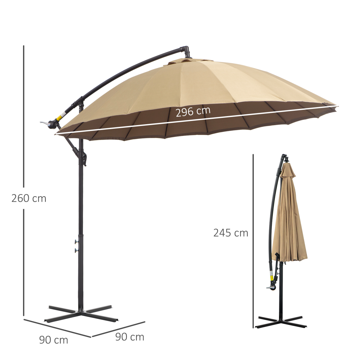 Outsunny 3m Cantilever Patio Parasol with Crank Handle, 18 Fibreglass Ribs & Cross Base – Offset Garden Shade, Khaki