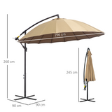 Outsunny 3m Cantilever Patio Parasol with Crank Handle, 18 Fibreglass Ribs & Cross Base – Offset Garden Shade, Khaki