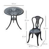 Outsunny 3-Piece Cast Aluminium Bistro Set with Parasol Hole – Garden Table & 2 Chairs for Patio