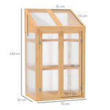 Outsunny Wooden Cold Frame Greenhouse with Polycarbonate Panels, Top Windows & 3 Shelves – 70x50x120cm, Brown