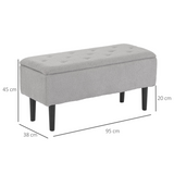 HOMCOM Ottoman Storage Box with Padded Lid and Wooden Legs, 47L – Bedroom and Hallway Seat, Grey