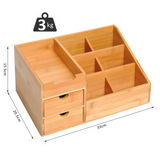 HOMCOM Bamboo Desktop Organiser with 2 Large Drawers & 7 Compartments – Home Office Storage