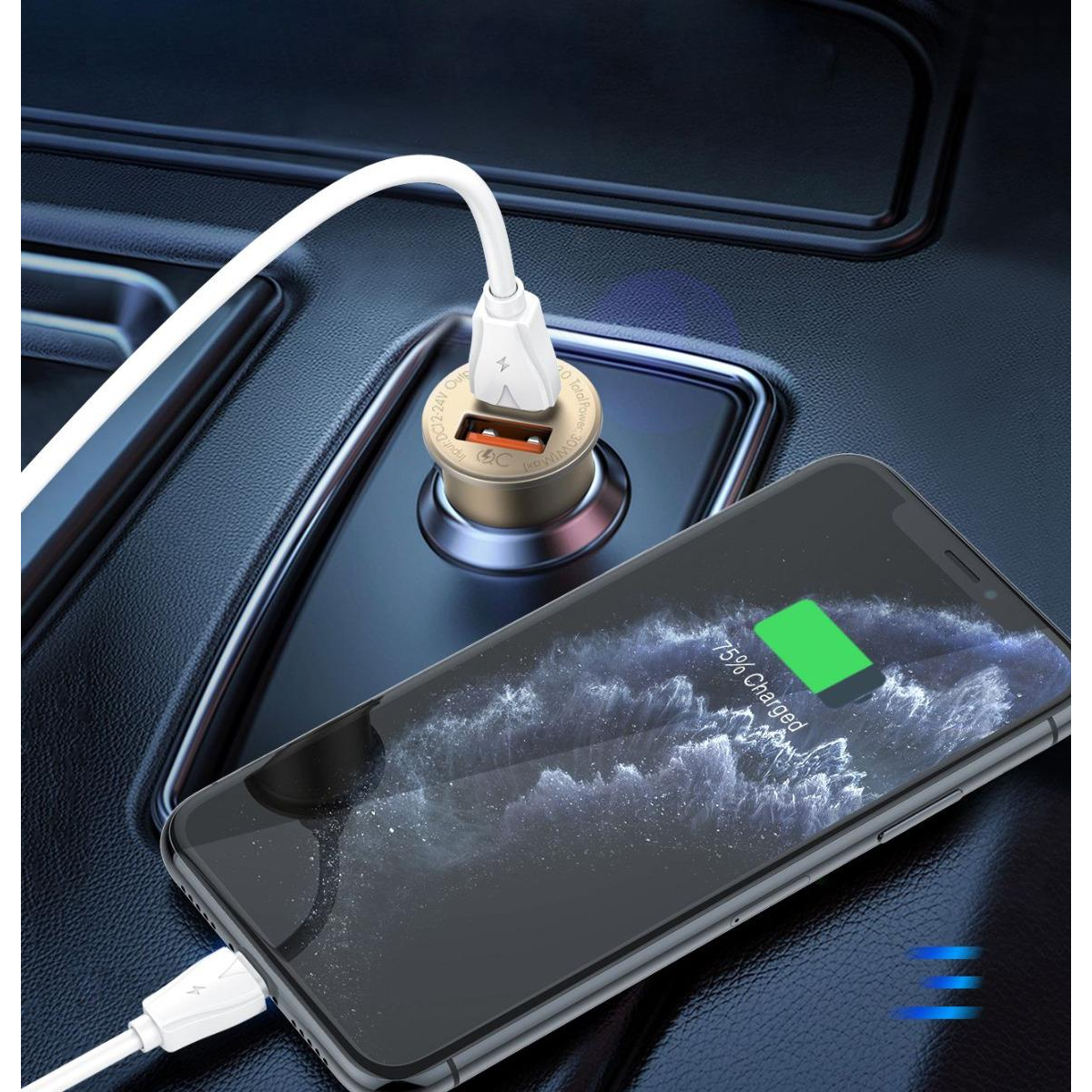 WYEFLUX 30W Compact In-Car Charger with USB-A and USB-C Ports – High Power Fast Charging