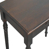 Artisan Furniture Solid Wood Cordelier Writing Desk with Rope-Twist Legs & 1 Drawer – Home Office, Dark Brown