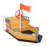 Outsunny Kids Wooden Sandbox Pirate Ship with Bench Seat and Storage Space – Garden Sandpit for Ages 3–6