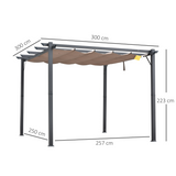 Outsunny 3m x 3m Aluminium Pergola Gazebo with Retractable Canopy – Garden Sun Shade Shelter, Brown/Black