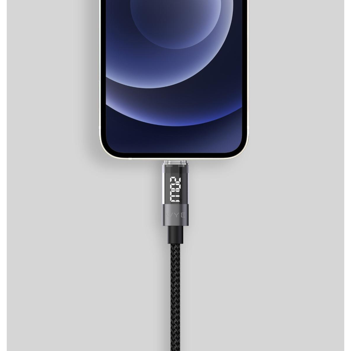 WYEFLOW USB-C to 8-Pin Fast Charging & Data Cable 1m with LED Display – 27W Braided Lead, Black