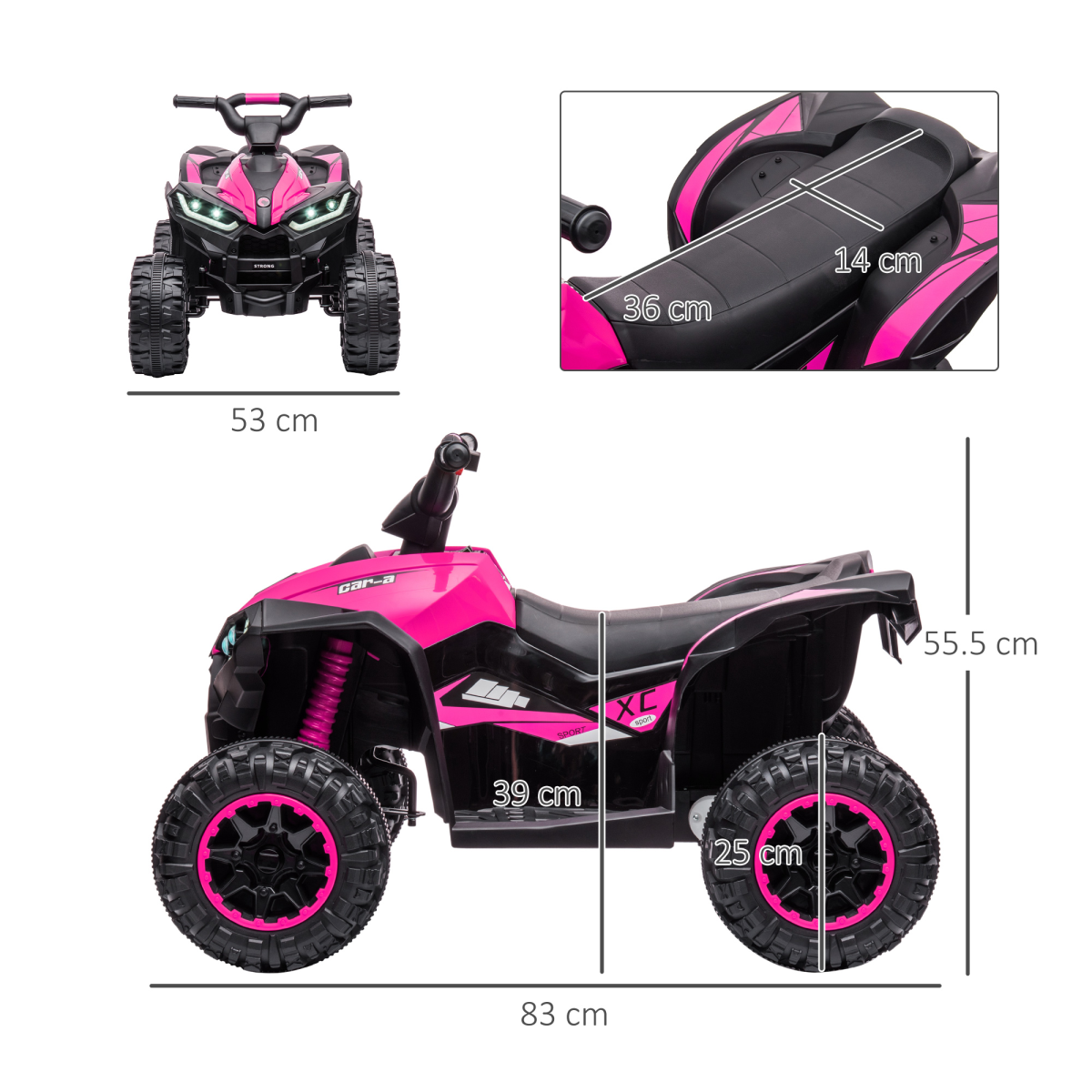 HOMCOM 12V Kids Electric Ride-On Quad Bike ATV with Dual Motors, Ages 3-5 – Outdoor Toy, Pink