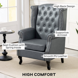 HOMCOM Chesterfield-Style Wingback Armchair with Tufted Faux Leather Upholstery & Eucalyptus Wood Frame – Grey