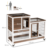Two-Tier Wooden Rabbit Hutch with Four Wheels and Locking Doors – Indoor Guinea Pig Cage, 110 x 50 x 86 cm