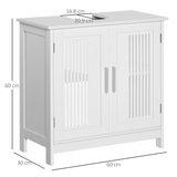 kleankin Under Sink Bathroom Cabinet with 2 Slatted Doors and Movable Shelf – Vanity Unit, White MDF