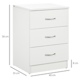 HOMCOM Modern 3 Drawer Bedside Table with Anti-Tipping Straps – Wooden Side Cabinet for Bedroom, White