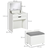 White Dressing Table Set with Flip-Up Mirror, Matching Stool & Storage Compartments – Doubles as a Desk