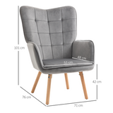 HOMCOM Velvet-Touch Tufted Wingback Accent Armchair with Wooden Legs – Living Room and Bedroom Chair, Grey