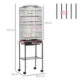 Pawhut Metal Budgie Bird Cage with Rolling Stand, Slide-out Tray and Storage Basket – Small Bird Cage, Black