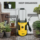 1800W High Pressure Washer with Snow Foam Bottle, 150 Bar, 6m Hose – Car and Patio Cleaner, Yellow