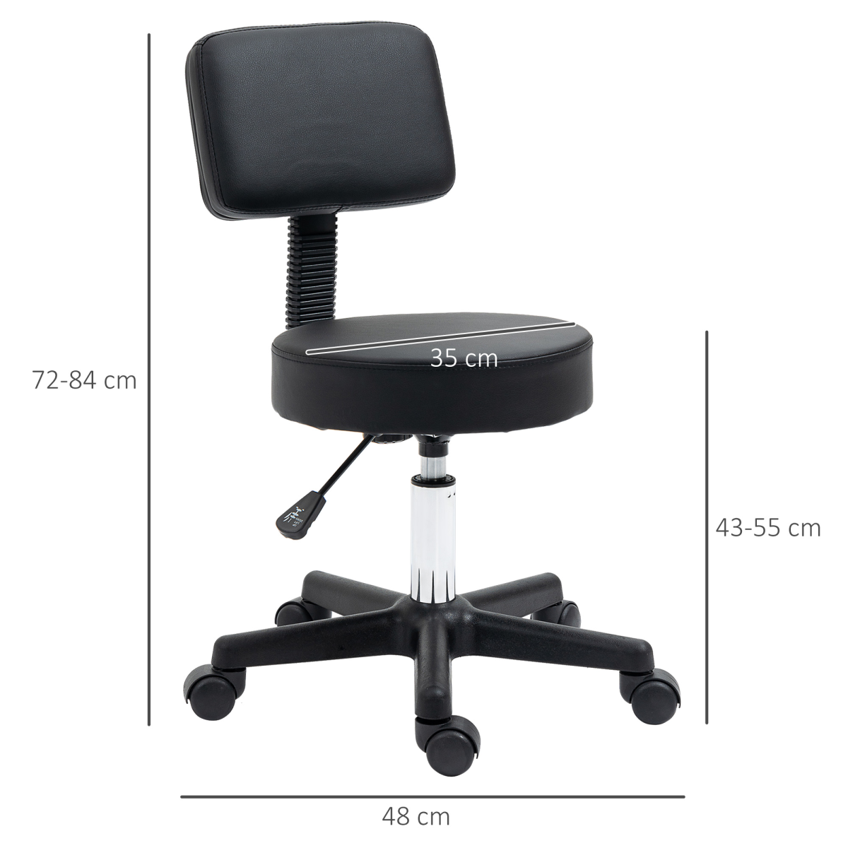 HOMCOM Beautician's Swivel Salon Chair with Padded Seat and Back, 72–84cm Adjustable Height, 5 Wheels – Black