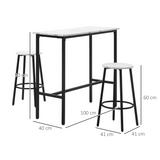 HOMCOM 3 Piece Bar Table Set for 2 with Stools & Footrests, Steel Frame – Kitchen Breakfast Bar Set, White