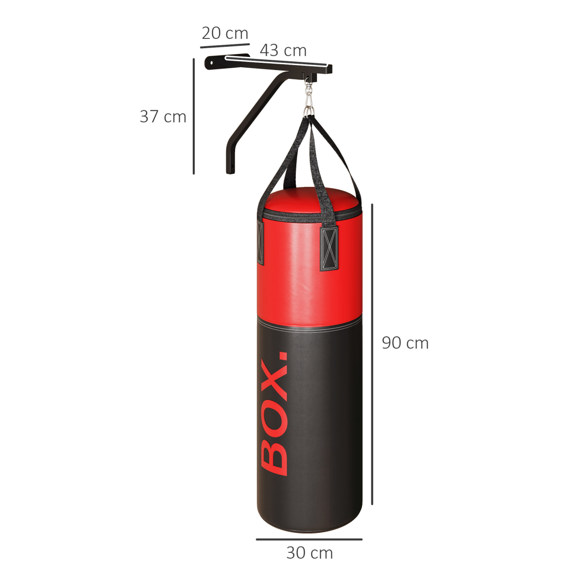 SPORTNOW Unfilled Punch Bag with Boxing Gloves, Hand Wraps & Wall Bracket – Home Boxing Training, Black and Red